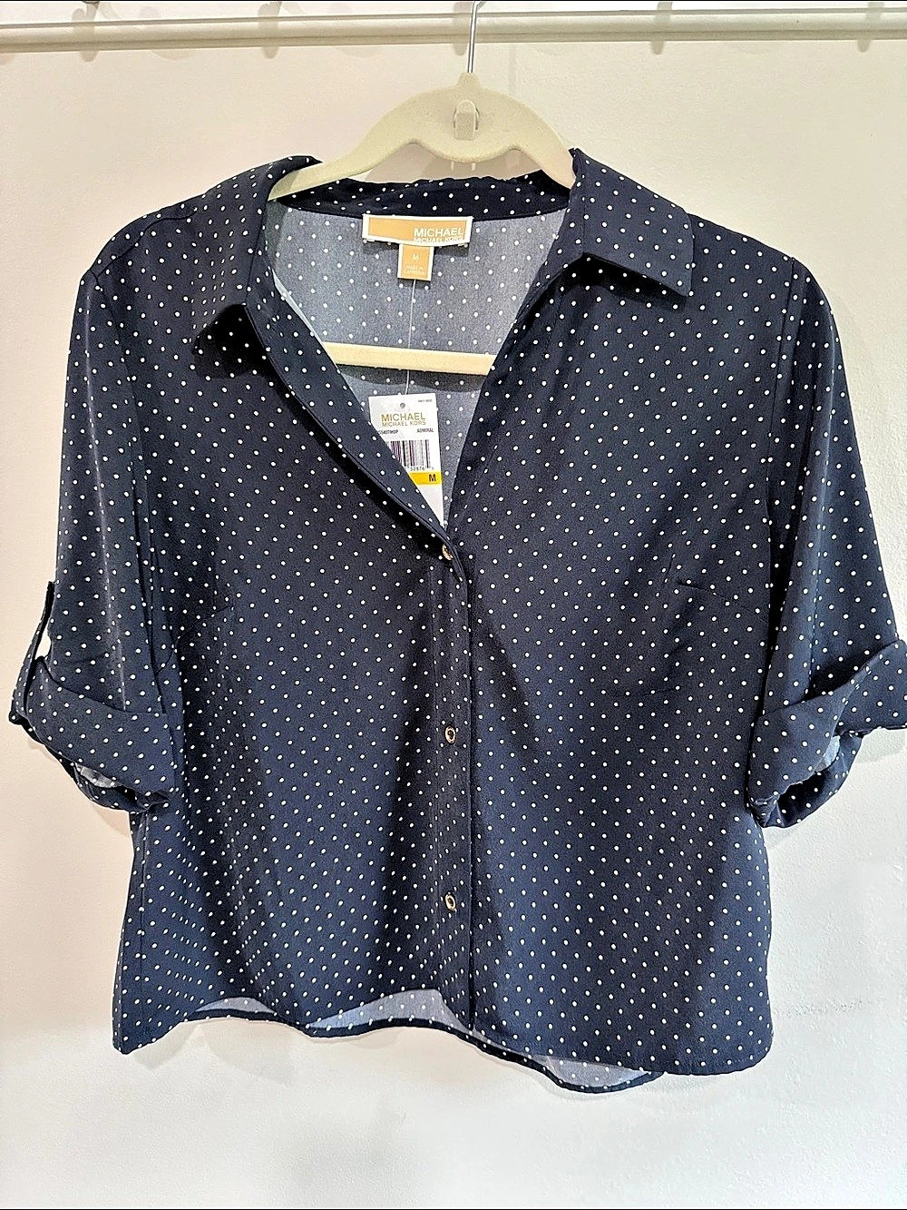Michael Kors Admiral Polka Dot Button Down Navy Blue & White Size Medium NWT